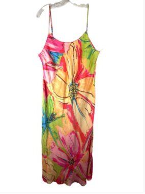 Wintersilks Silk Blend Slip Dress Womens L Colorful Floral Y2K Spaghetti Strap